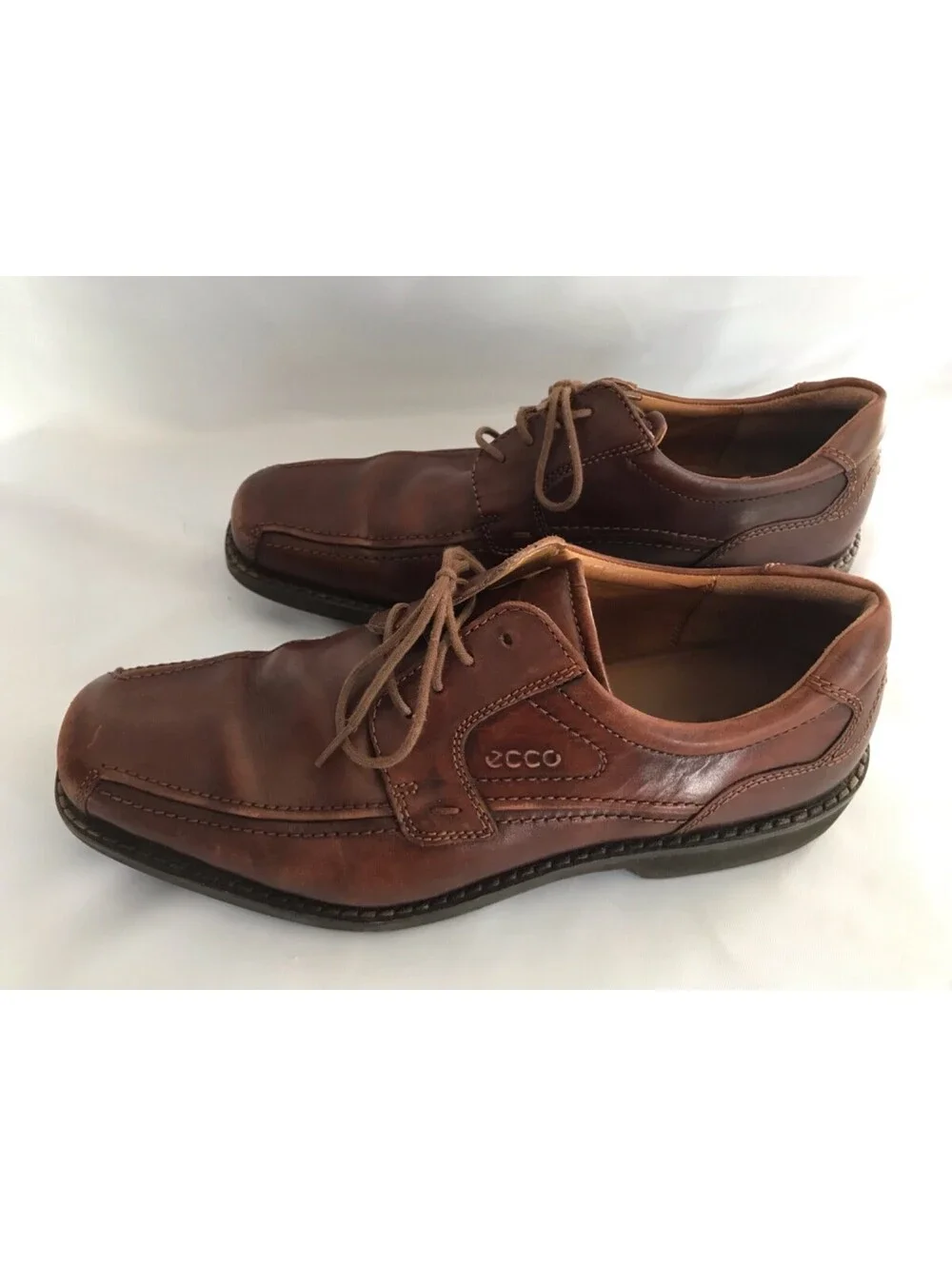 ECCO Dress Shoes Mens EU 45 US 12 Casual Oxford Brown Leather Lace Up Square Toe